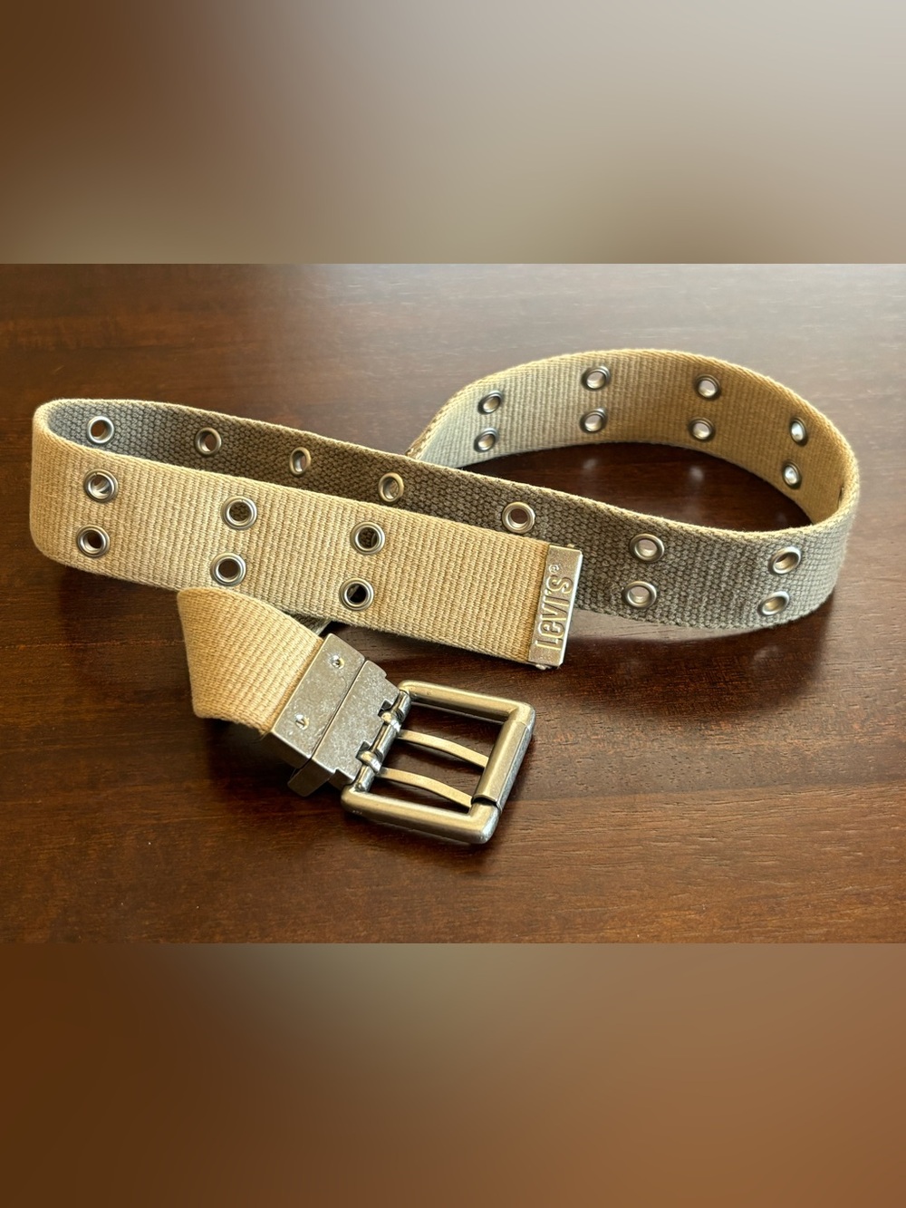 Levi's Canvas Belt - Tan/Khaki Canvas Belt. Double Grommets and Metal Buckle